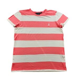 Ralph Lauren Sport T-Shirt Top Womens XL Pink White Striped Pony Logo Crew Neck